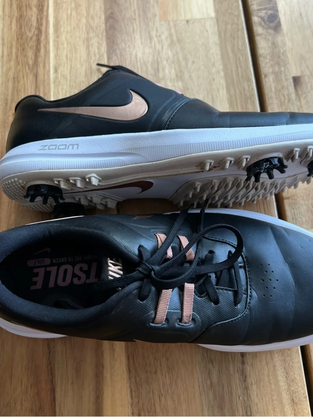 Nike Golf Shoes Women 7.5 Black Rose Gold Comfort Grip Athletic Sneaker